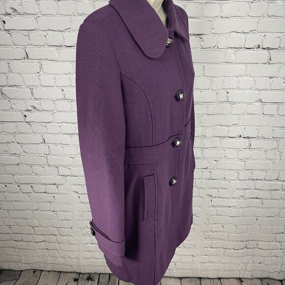 Tulle Anthropologie Purple Wool Blend Collared Lined Overcoat Size Medium M - Picture 14 of 16